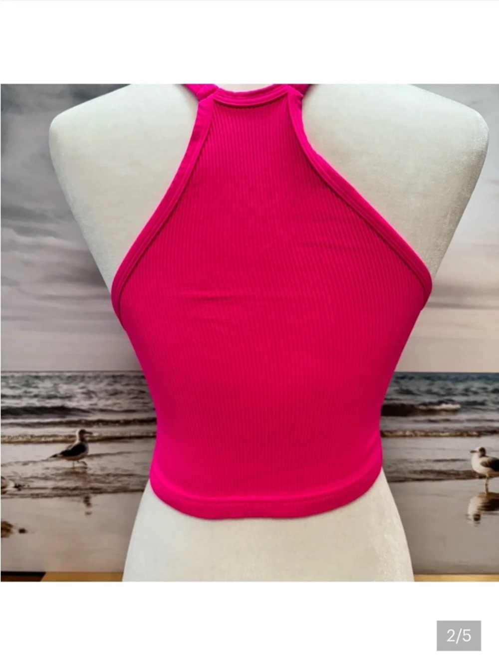 Free people NWOT Sz XS/S Hot Pink Ribbed Cropped Tank Top - Picture 2 of 2